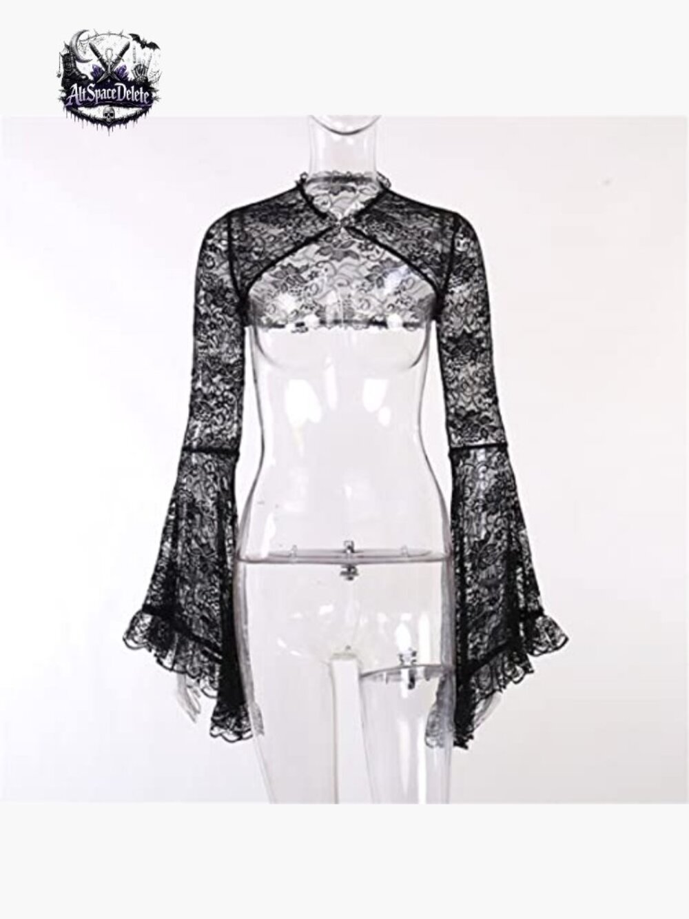 Mesh Crop Top Long Sleeve Blouse Fitted Polyester Spandex Rave Festival - Picture 4 of 7
